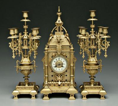 Gothic revival clock garniture,