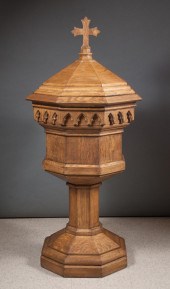 GOTHIC REVIVAL OAK BAPTISMAL F