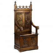 GOTHIC REVIVAL OAK HALL CHAIR