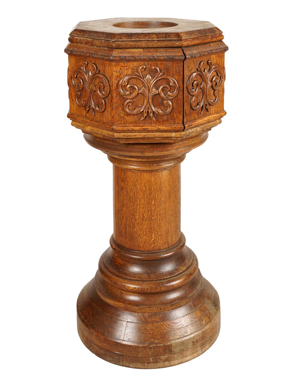 GOTHIC-STYLE CARVED OAK BAPTISMAL