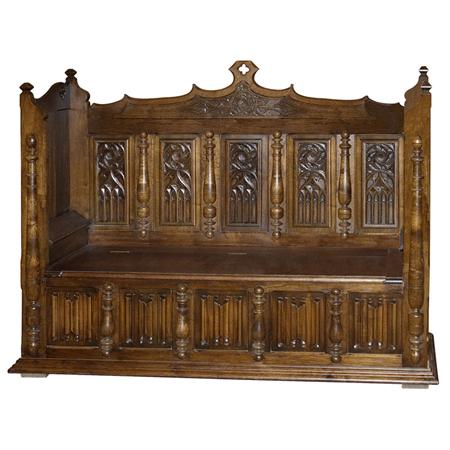 Gothic Style Carved Oak Bench 	 