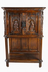 GOTHIC STYLE CARVED OAK CABINE