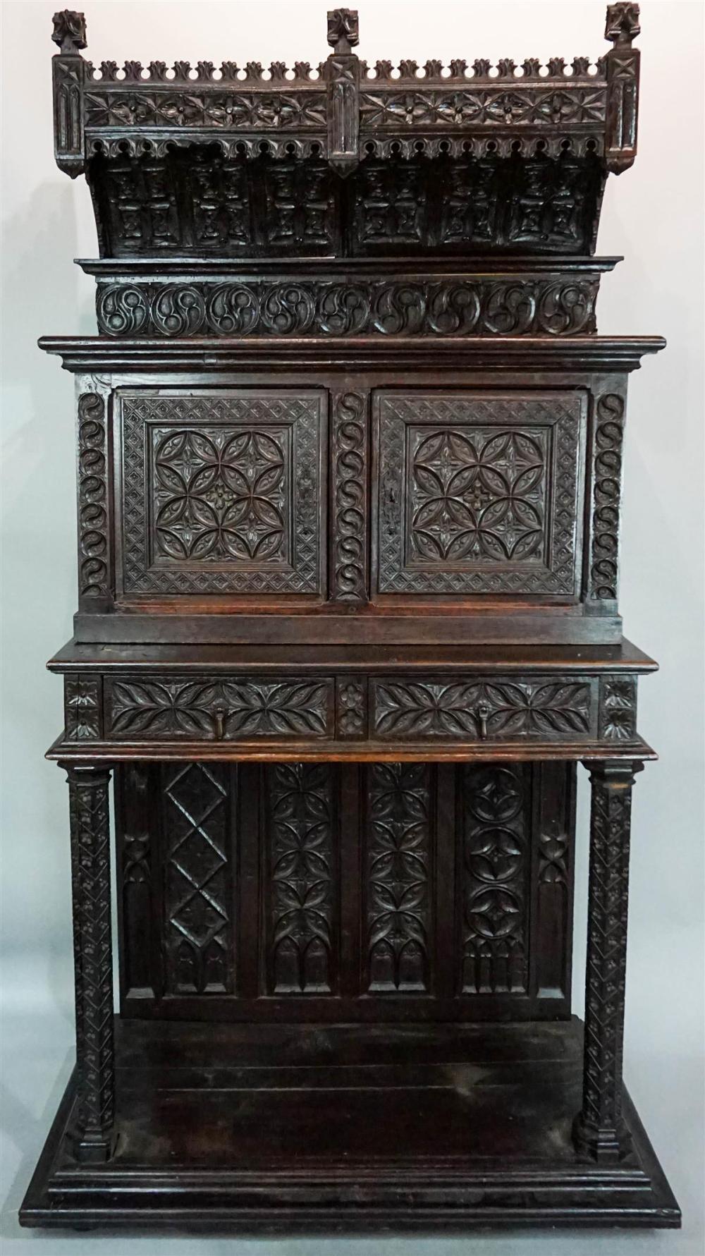 GOTHIC STYLE HOODED, HEAVILY CARVED