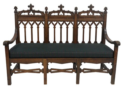 GOTHIC STYLE OAK TRIPLE BACK BENCH,