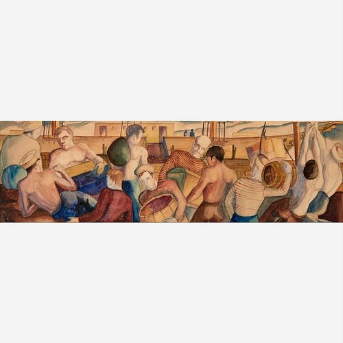 GOUACHE MURAL STUDY OF SAILORS