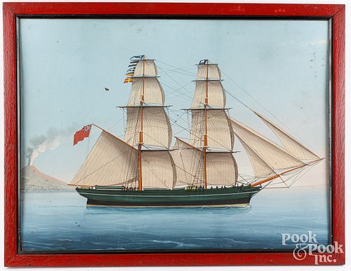 GOUACHE OF A BRITISH SHIP WITH