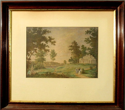 Gouache painting 19th c. American