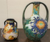 GOUDA POTTERY VASE AND AN AMPH