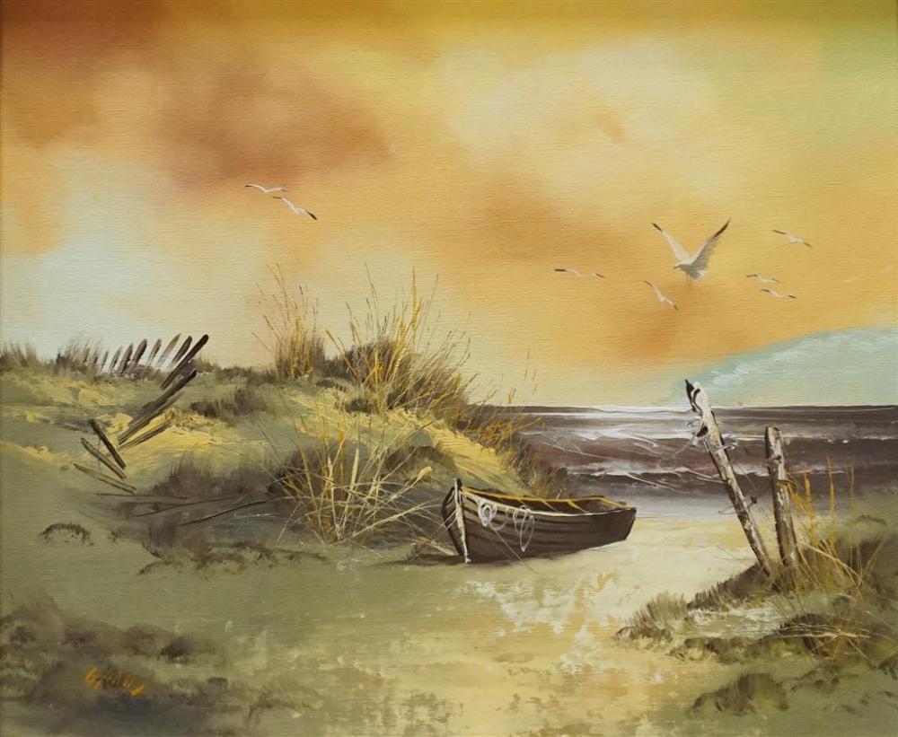 GRADY, ROW BOAT BY THE WATER, OIL