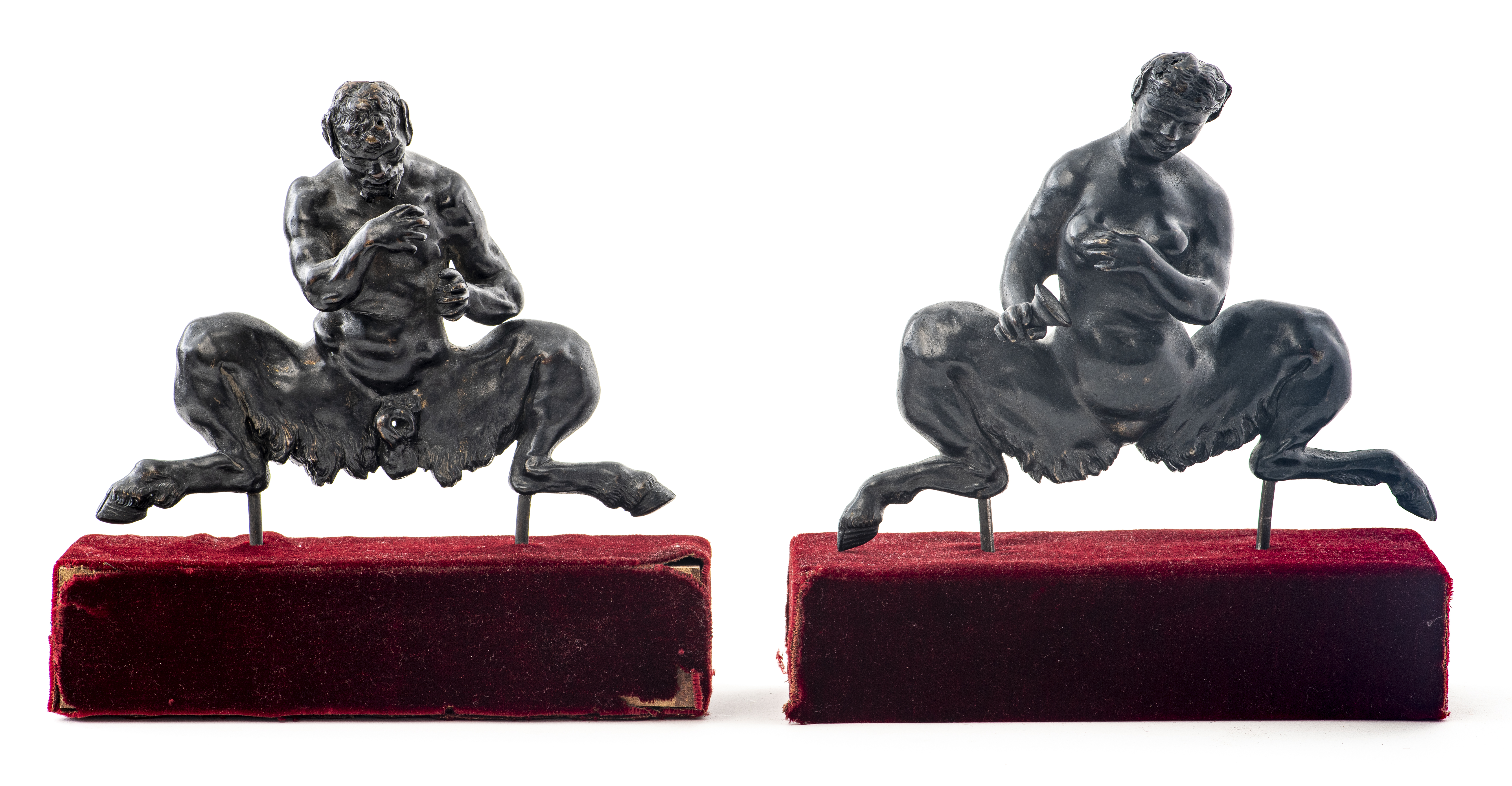 GRAND TOUR BRONZE SATYRS ON STANDS,