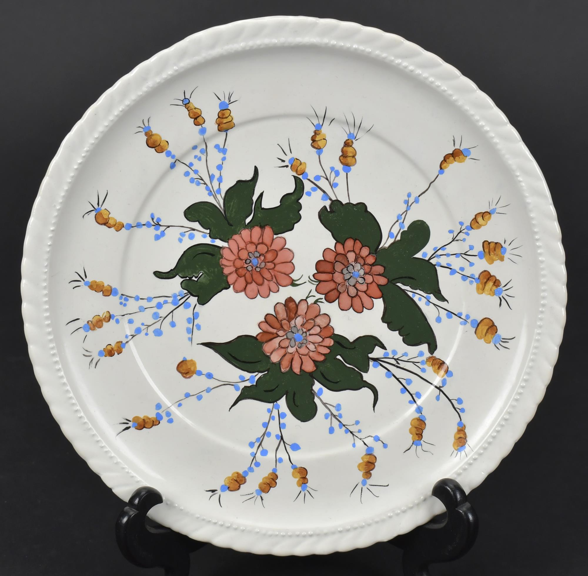GRANDMA MOSES DECORATED PLATE. A