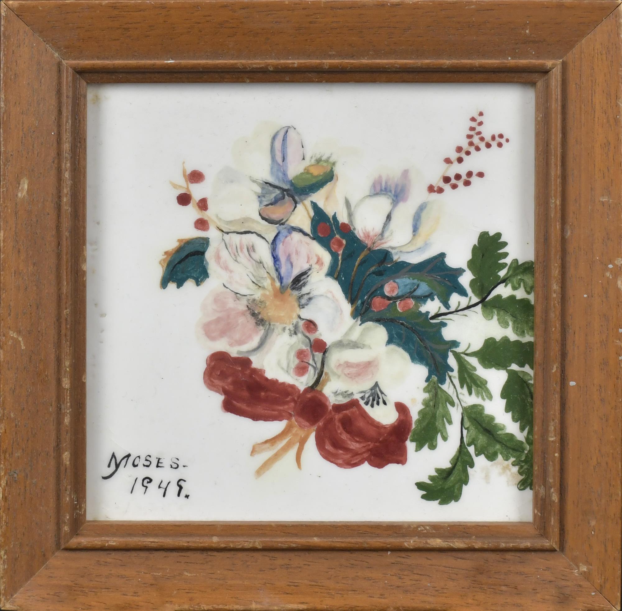 GRANDMA MOSES POTTERY TILE. A