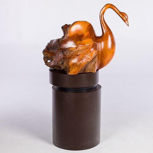 GRANT MILLER CARVED WOOD SWAN ON