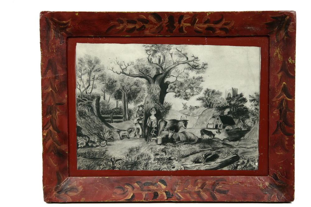 GRAPHITE DRAWING - 19th c Primitive
