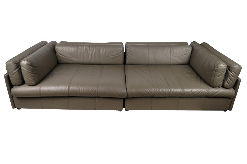 GRAY LEATHER SECTIONAL SOFA WITH