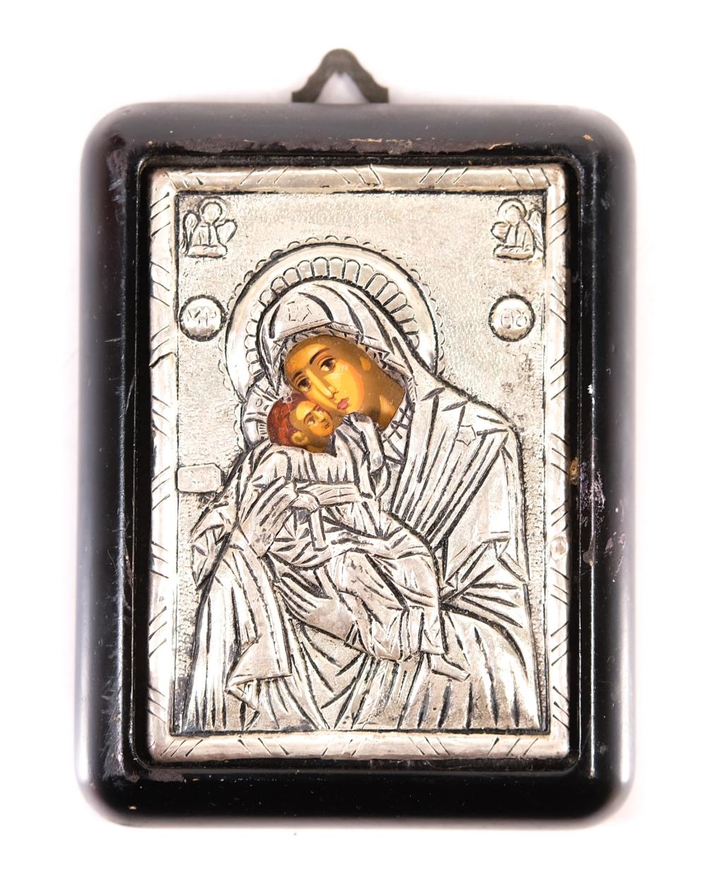 GREEK 950 SILVER ICON VIRGIN MARY &