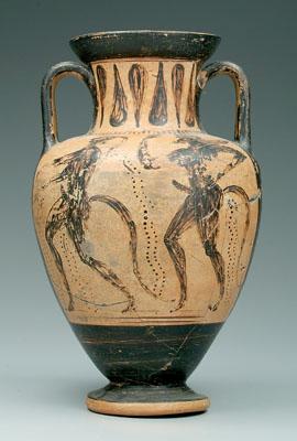 Greek amphora, satyrs chasing