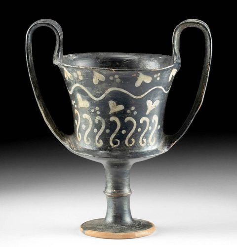 GREEK BOEOTIAN POTTERY KANTHAROS W/