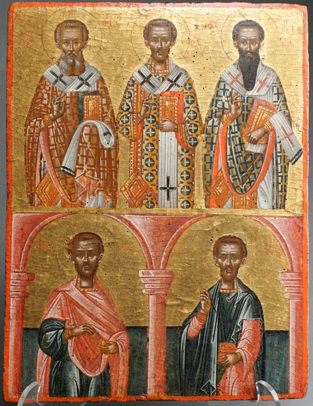 GREEK ICON OF FIVE SAINTS, 16 X