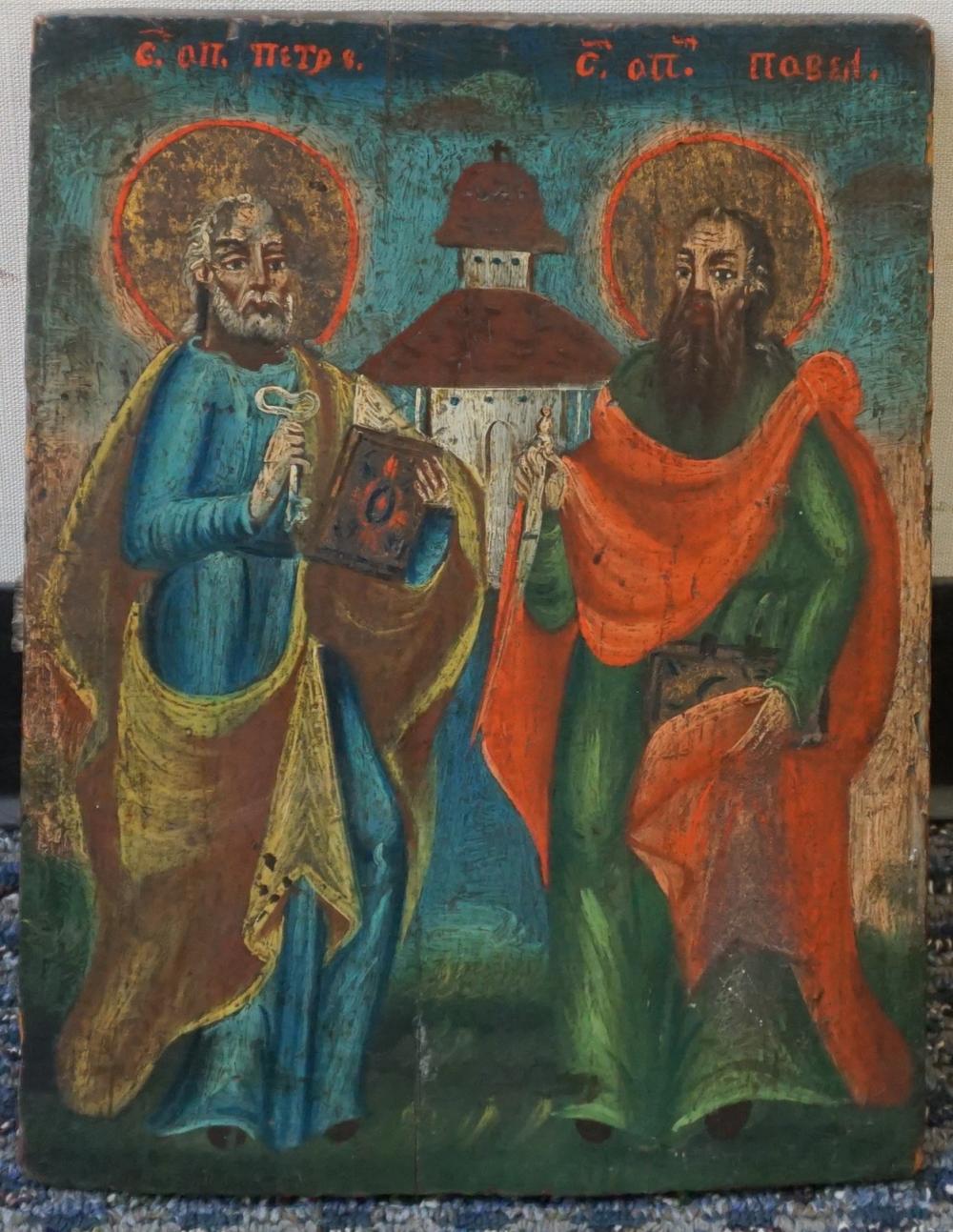 GREEK ICON OF TWO SAINTS, 15 1/4