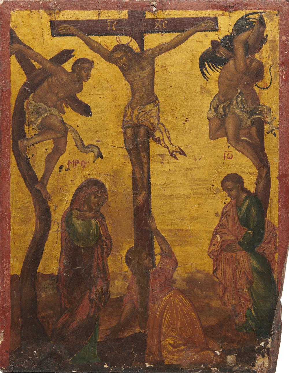 GREEK OR RUSSIAN PAINTED WOOD ICON,