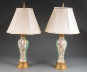 GREEN AND GILT PORCELAIN VASIF