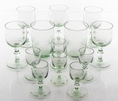 GREEN ART GLASS BARWARE, 13 PC