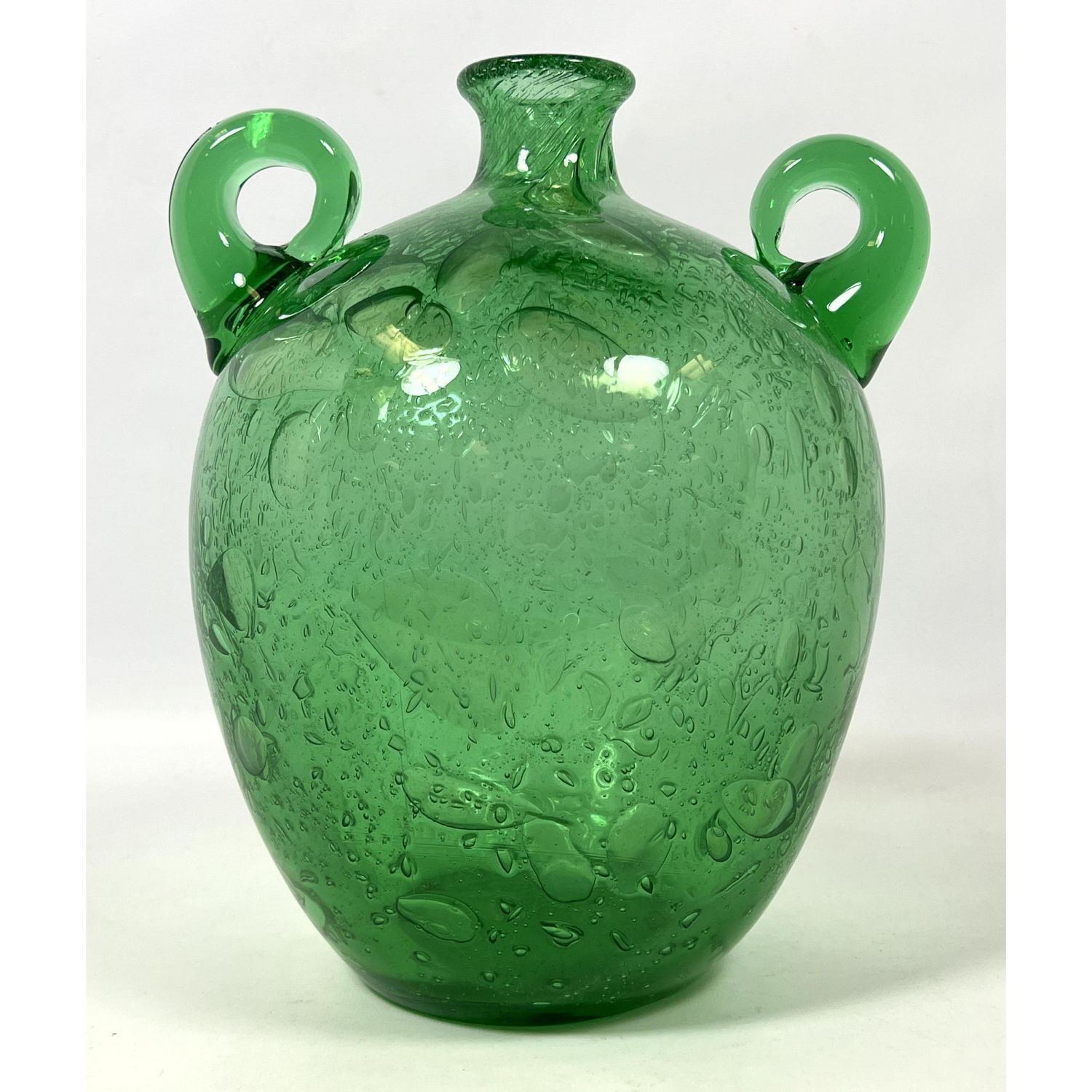 Green Art Glass Modernist Handled