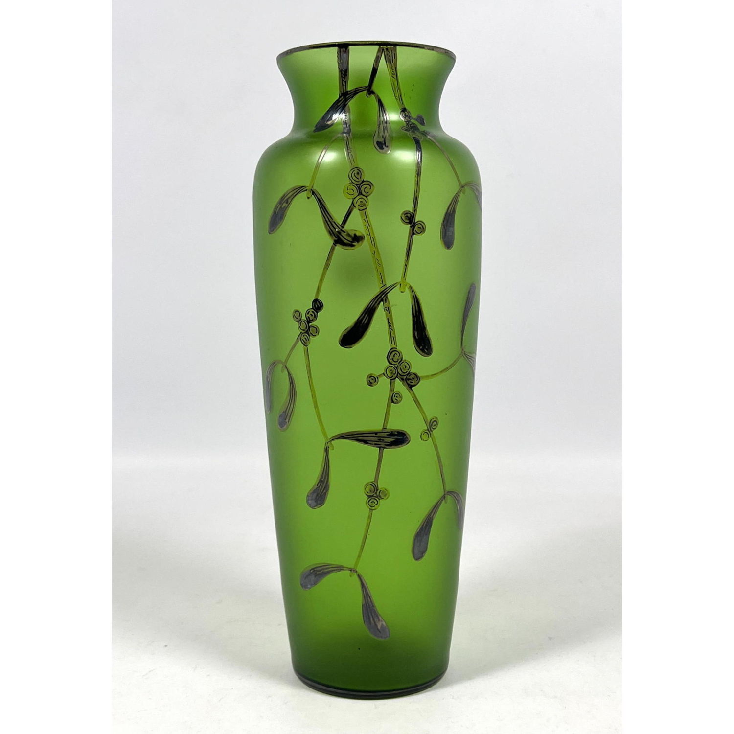 Green art glass silver overlay