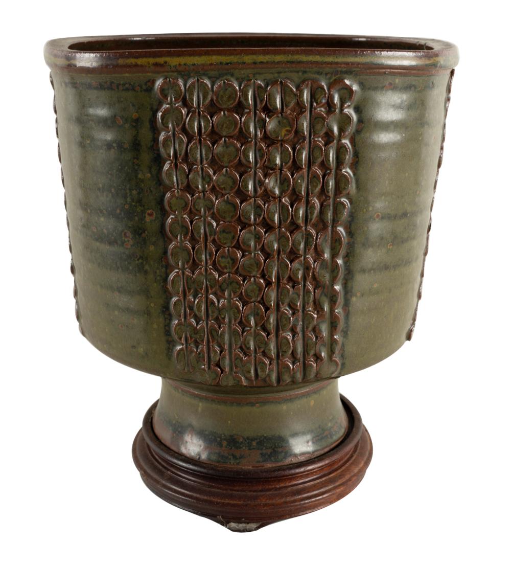 GREEN & BROWN CERAMIC POTsigned