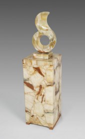 GREEN & BROWN ONYX PEDESTAL AN