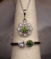 GREEN DIAMOND RING AND PENDANT