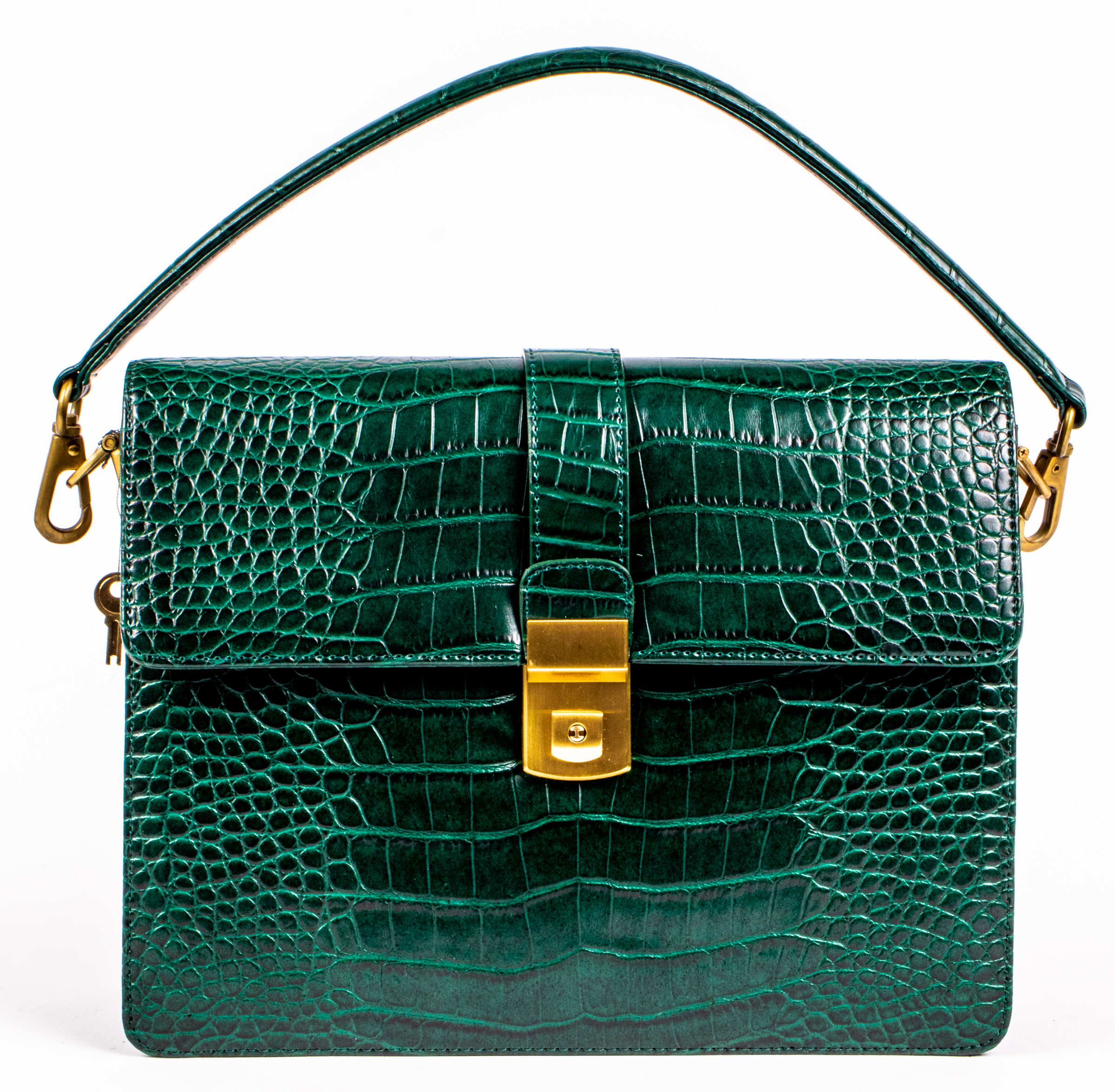 GREEN EMBOSSED FAUX LEATHER HANDBAG