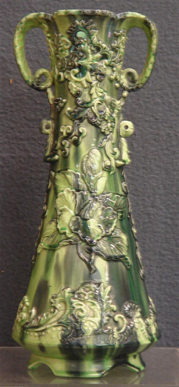 Green German majolica vase with