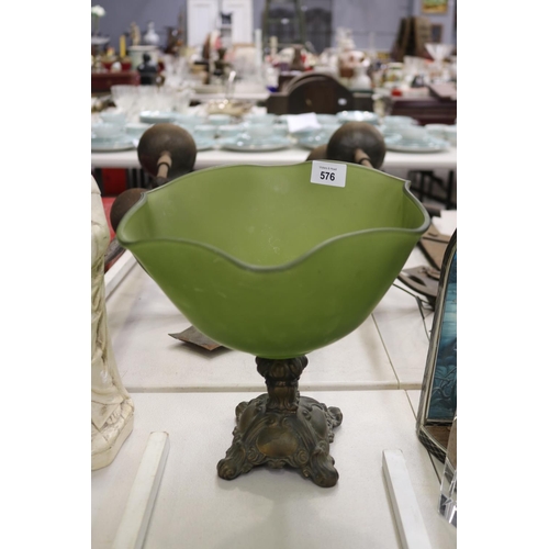 Green glass centre bowl on stand,
