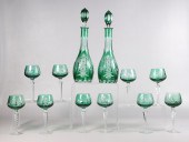 Green Glass Decanter and Wine
