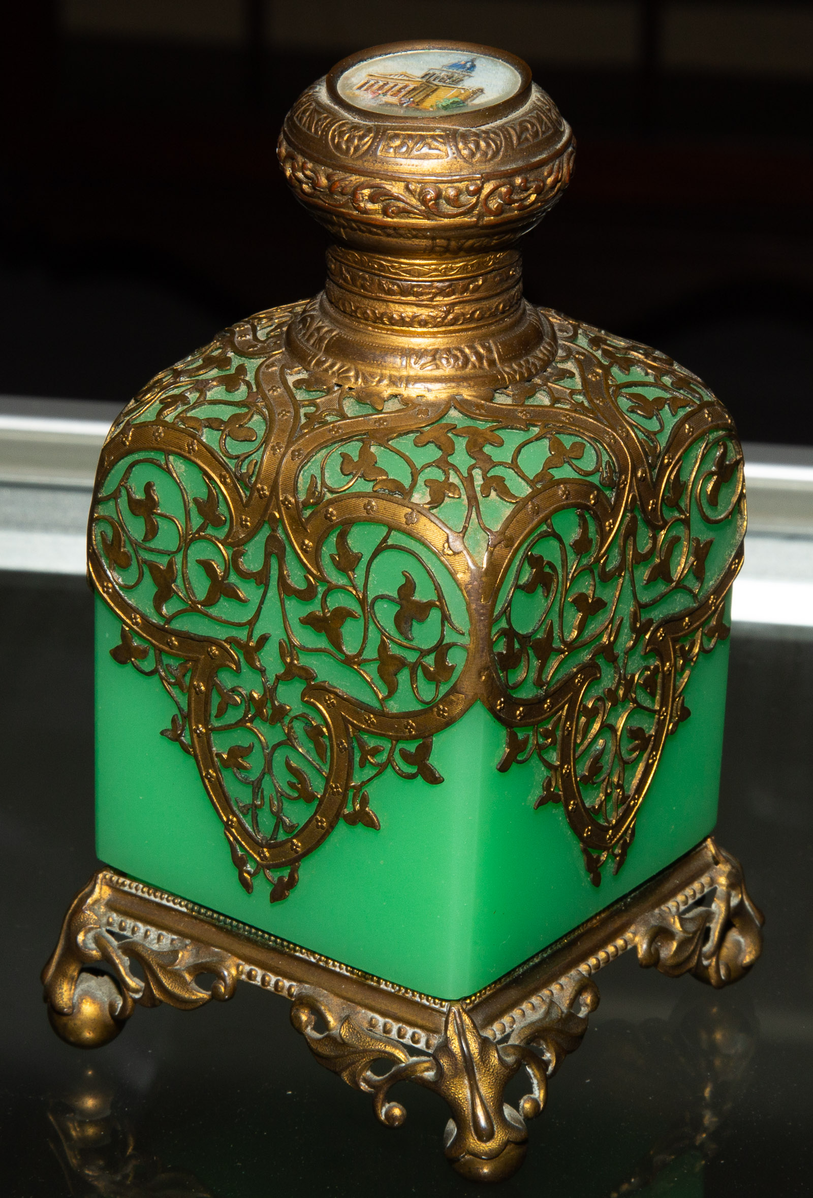 GREEN GLASS PERFUME BOTTLE
