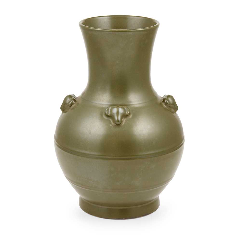 GREEN-GLAZED ELEPHANT-EAR VASE
