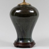 GREEN GLAZED POTTERY LAMP22 x