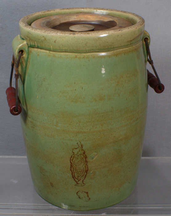 Green glazed stonware cooler, lid