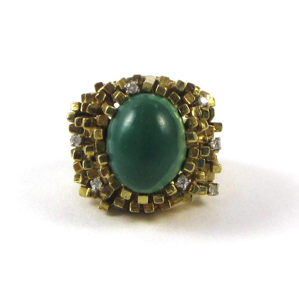 GREEN HARDSTONE, DIAMOND AND