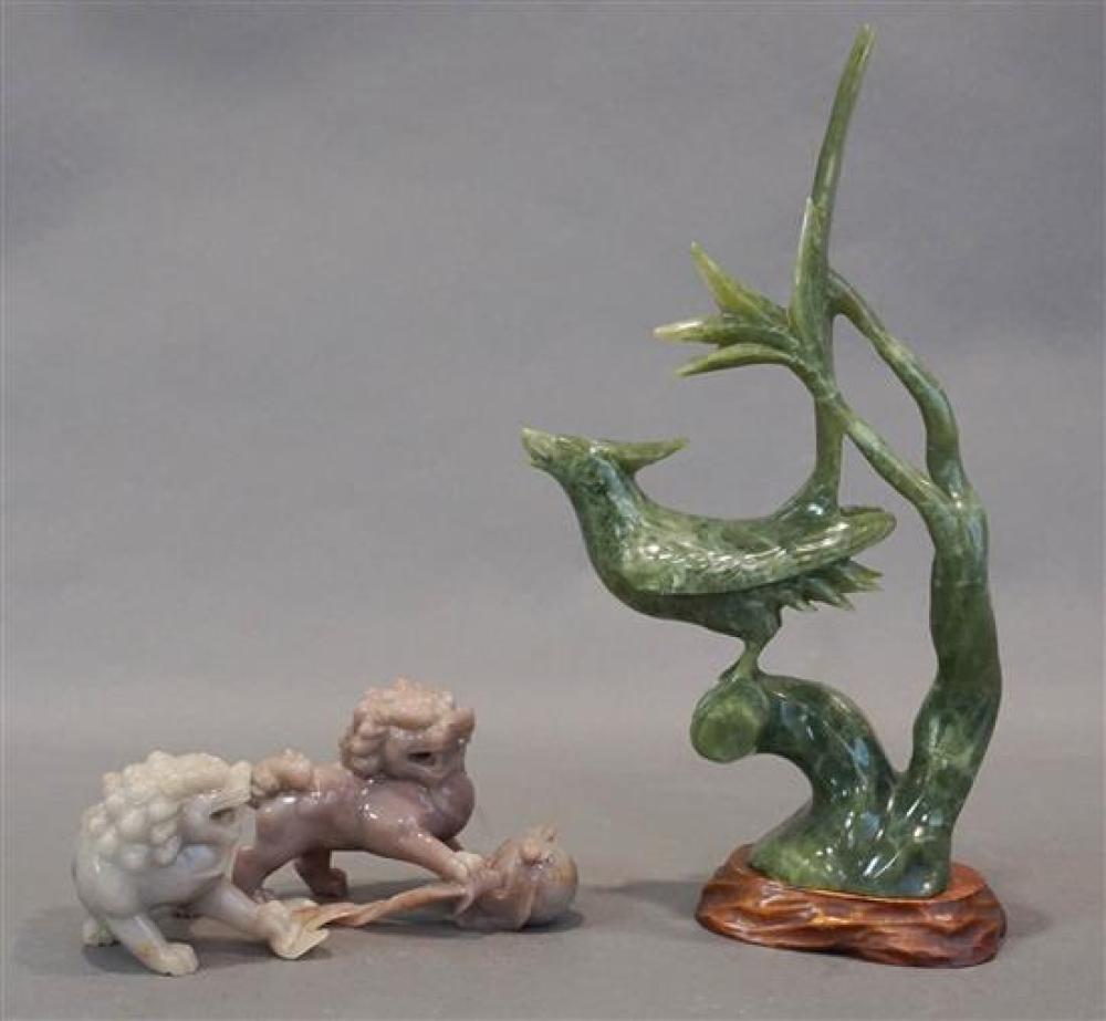 GREEN HARDSTONE FIGURE OF A PHOENIX