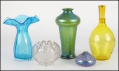 GREEN IRIDESCENT GLASS VASE. O