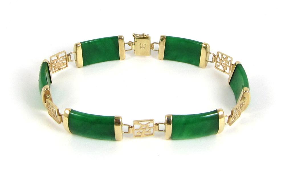 GREEN JADE AND FOURTEEN KARAT