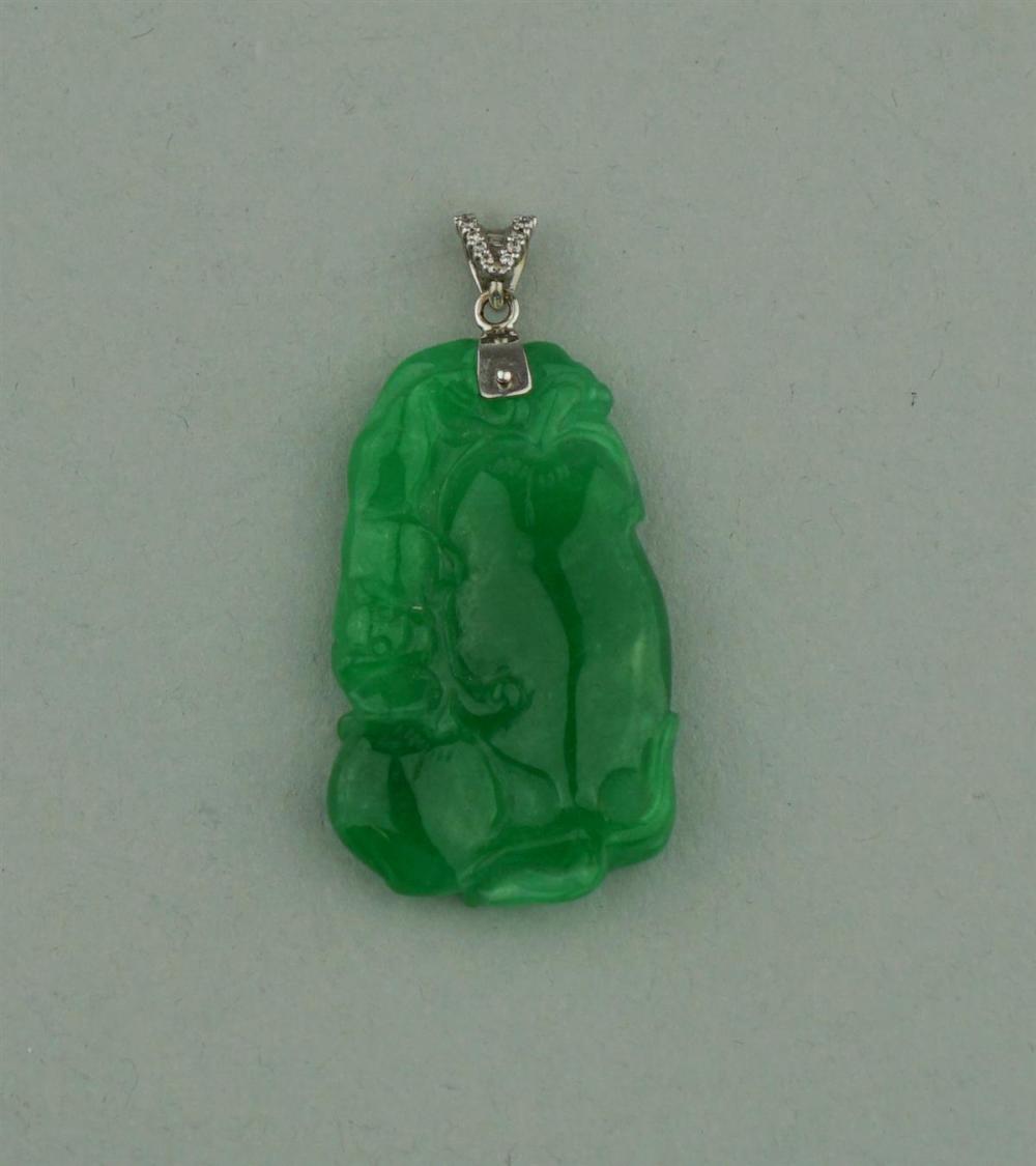 GREEN JADEITE JADE, 18K AND DIAMOND
