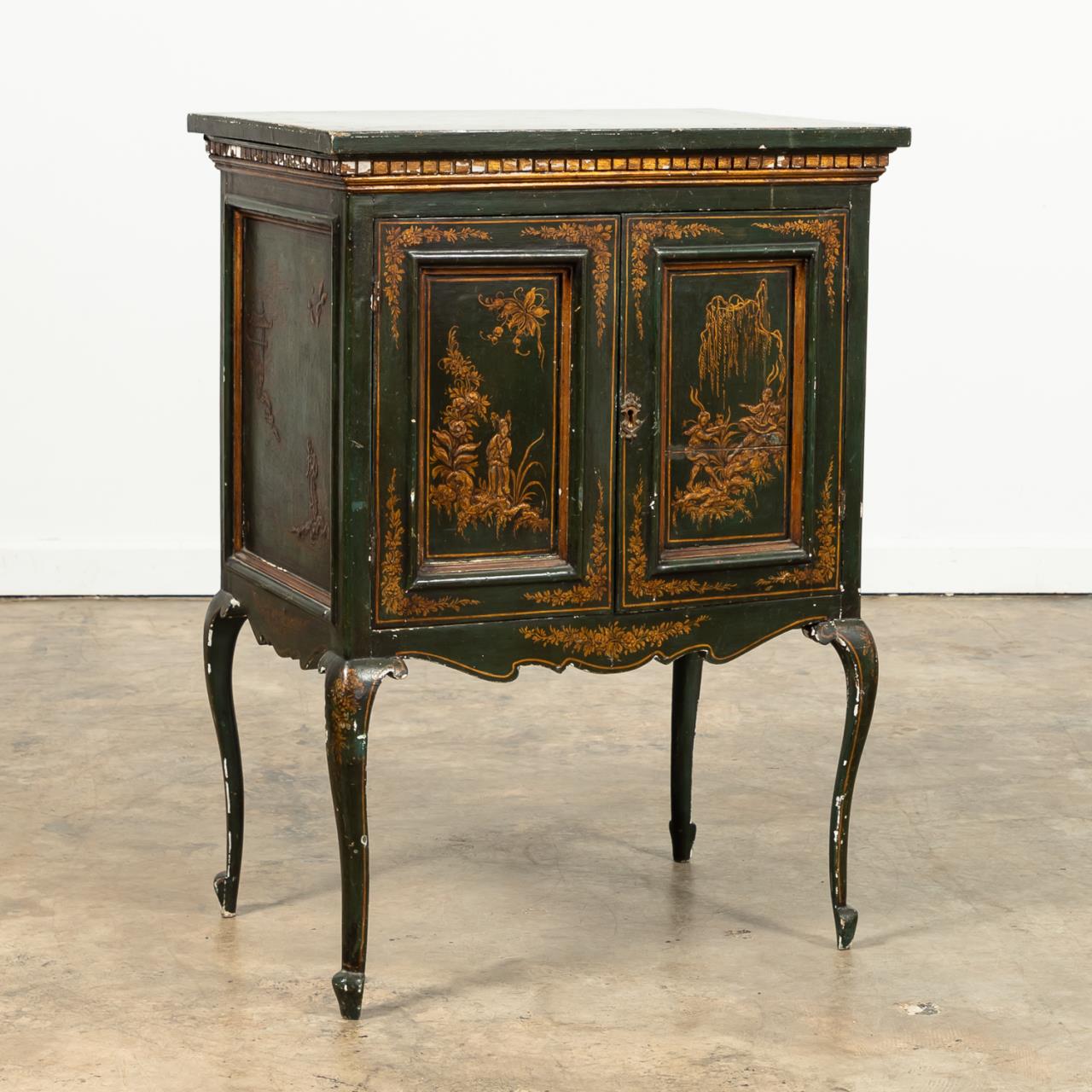 GREEN JAPANNED CHINOISERIE TWO-DOOR