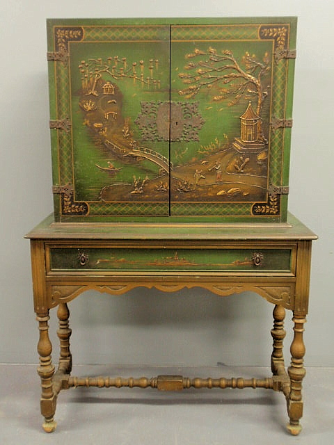 Green Japanned storage cupboard