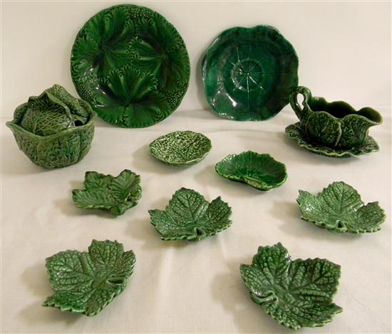 Green Majolica including: seven