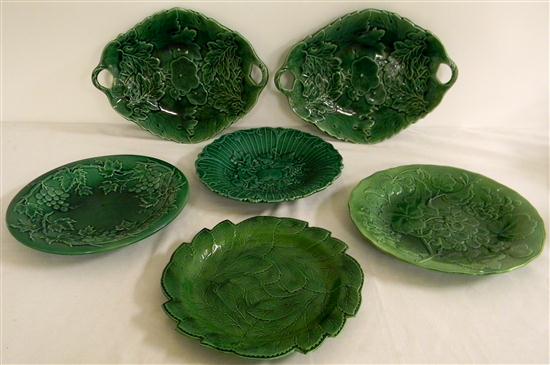 Green Majolica: two matching oval