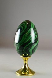 GREEN MALACHITE EGG ON BRASS S
